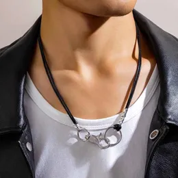 Ожерелья с подвесками KunJoe, простой металлический брелок для мужчин, винтажное черное кожаное ожерелье с восковой нитью, цепочка-чокер, ювелирные изделия