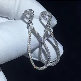 Pendiente de gota de pera a la moda, Plata de Ley 925 con ajuste de pavé 5A Cz, Pendientes colgantes de compromiso para boda para mujer, regalo nupcial 2884