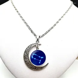 Pendant Necklaces 2023 Creative Retro Starry Sky 12 Constellation Cabochon Glass Moon Clavicle Chain Necklace Birthday Gift