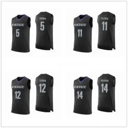 Nikivip Kansas State Wildcats College #5 Barry Brown Camisa de basquete #11 Brian Patrick #12 Mason Schoen #14 Makol Mawien Masculino Ed Jer