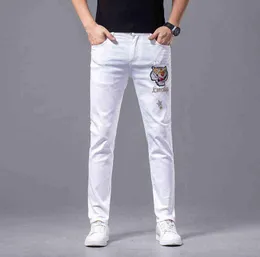 White Cotton Jeans Men039s Korean Version Small Foot Slim Fit International Highend Brand Light Luxury Embroidery6699084