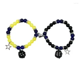 Strand Black Blue Yellow Beaded Bracelet Stylish Couple Bangles Bracelets Jewelry Gift For Birthday Anniversary