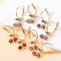 Dangle Earrings 2023 Trending Cute Cherry Drop For Women Alloy Rhinestone Fruit Hoop Party Jewelry Gift Wholesale