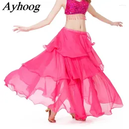 Stage Wear Ladies Chiffon Belly Dance Cake Skirt Large Swing Spiral Adult Dress Fashion Elegant Orental Performance Skrit