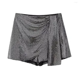 Women's Shorts Sparkly Wrap Skirts For Women 2024 Casual High Waist Party Female Vintage Club Side Zip Streetwear