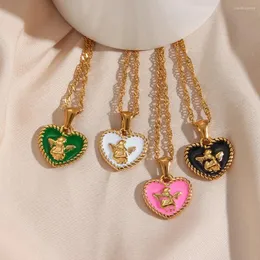 Hänge halsband ins rostfritt stål guldpläterat hjärta ängel halsband för kvinnor vintage färgglada droppolja mode smycken smycken