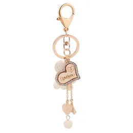 Heart Love Key Rings Jewelry Rhinestone Keychains Chain Fashion Design Bead Ball Pendant Bag Charms Metal Car Keyring Holder Gifts250D