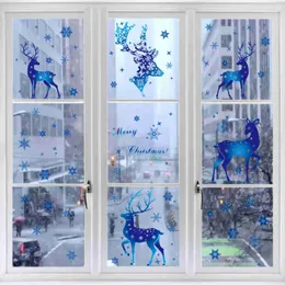 Pegatinas de ventana Adorno de Navidad Etiqueta de copo de nieve Etiqueta de decoración de ventana de vidrio Etiqueta de pared de alce de copo de nieve azul de Navidad 231202