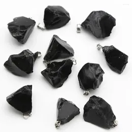 Kolye Kolyeleri Doğal Düzensiz Obsidiyen Siyah Ham Cevher Kristal Basit Moda Süsleme Kolye El Sanatları Fabricatio Sales10pcs