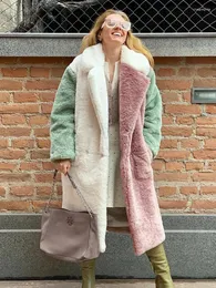 Frauen Pelz Mode Kontrast Faux Mäntel Frauen Luxus Revers Langarm Strickjacke Plüsch Mäntel Winter Dame Warme High Street Jacken