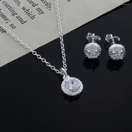 Necklace Earrings Set Promotion Lover Gifts Cute Silver Color Fashion Noble Women Shiny Crystal CZ Earring Jewelry Wedding