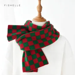 Scarves wool scarf women men winter thick warm knits scarves two layers ladies red green plaid kid long shawl boys girls Christmas gift 231201