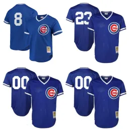 Cubs Mitchell Ness Baseball Jersey Chicago Andre Dawson Ryne Sandberg Cooperstown Mesh Practice Jersey Red Blue Size S-4XL