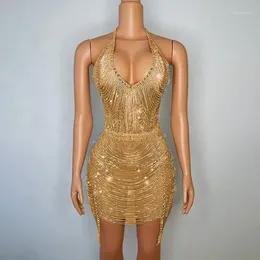 Bühne tragen Vestido Sexy Tiefem V Strass Quaste Geburtstag Party Bodycon Backless Abendessen Kleid Bankett Club Kleid Frauen Prom