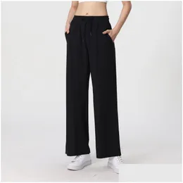 Yoga Outfit Alo Pants Summer Womens High Waist Slim Fit Wide Leg Straight Show Length Fitness Fashion Style Drop Delivery Sports Out Dh4Ze