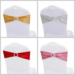 Sashes 1050100pc Wedding Chair Decoration Bow Shiny Metallic Knot Band Tie With Round Buckle For Party Banquet 231202