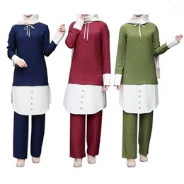 Damen Zweiteilige Hosen Muslimisches Kleid Mode Frauen Abaya Mittlerer Osten Lange Kleider Kimono Gürtel Dubai Türkei Set