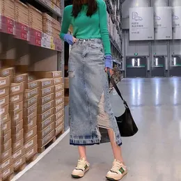 Faldas Vintage de cintura alta para mujer, falda vaquera con agujeros, moda coreana, ropa vaquera Y2k, primavera y verano, 2023