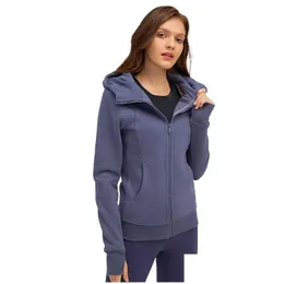 Andere Bekleidung Lu-028 Verdickte warme Kapuzenjacke für Damen Sport Yoga Reißverschluss Scuba Hoodies Daumenloch Fitnessmantel Drop Lieferung Dhvqj