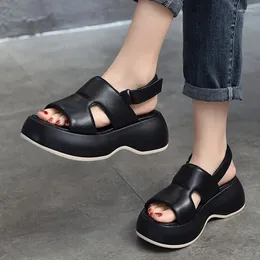 Sandals YouSeason Ladies Vintage Platform Summer Shoes 2023 Genuine Leather Women Compans Compant Handmade Peep Ene Tedges