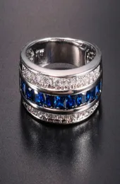 Men039s Deluxe 10k White Gold Plated Blue Sapphire Garnet Crystal Stone Band Wedding Ring For Men Women Jewlry Size 812 J190701050515