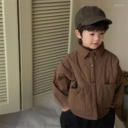 Jackets Children's Winter 2023 Boys Thickened Loose Shirt Korean Children Retro Cotton Jacket Bread Clothing Baby Boy