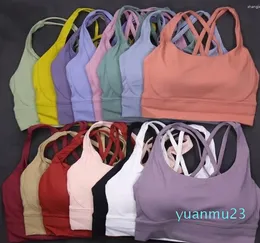 Roupa de yoga feminina sutiã esportivo colheita topos super macio tecido nu sentir sutiã acolchoado à prova de choque correndo esporte ginásio sutiã superior