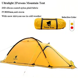 Tents and Shelters 2Persons 4Seasons 20D Silicon Coated Tent Aluminum Rod Outdoor Camping 1Hall 1Room Rainproof with Snow Skirt Hiking Cycling Tour 231202
