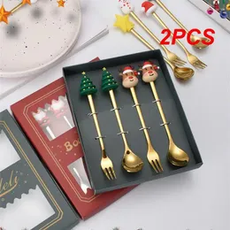 Dinnerware Sets 2PCS Children Tableware Cutlery Spoon Fork Set Fruit Animal Decoration Dessert Coffee Gift
