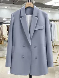 Ternos femininos unxx primavera outono de alta qualidade elegante estilo coreano solto meados de comprimento feminino sólido oversize blazer casaco roupas y2k