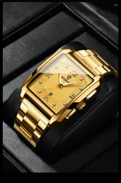 Relógios de pulso Binbond Luxo Relógio de Ouro Homens Quadrado Japão Quartzo Aço Inoxidável À Prova D 'Água Esportes Data Automática Relógios de Pulso Relogio