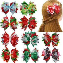 ملحقات الشعر 2023 10CS/Lot يدويًا 3D Christmas Clips Grosgrain Ribbon Bows Bows Hairbrips for Holiday Party