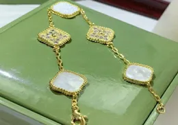 5 Colors Fashion Classic 4Four Leaf Clover Charm Bracelets diamond Bangle Chain 18K Gold Agate Shell MotherofPearl for WomenGi9498518