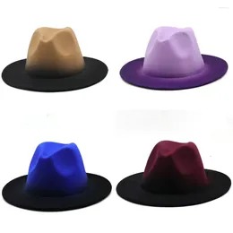 Berets Farbverlauf Fedoras Hüte Für Männer Frauen Filz Breiter Krempe Eimer Kappe Gentleman Swanowing Woolen Cowboy Hut Jazz Caps Outdoor