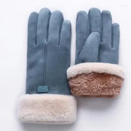 Fietshandschoenen Dames Winter Warm Scherm Dames Bont Lange Vinger Wanten Handschoen Winddicht Gants Hiver Femme Guantes