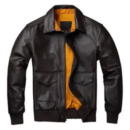 Men S Leather Faux äkta jacka Militärpilotjackor Air Force Flight A2 Coat Natural Cowhide Clothes Cow Autumn 231202