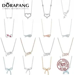 DORAPANG 100% 925 Sterling Silver Necklace Pendant Heart Shaped Bow Love Pendant Chain Rose Gold Original Genuine Women Jewelry234m