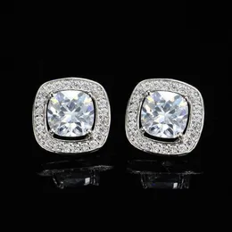 Top Grade Multicolor Square AAA Cubic Zirconia Designer Earrings Stud Designer Copper Jewelry 16mm White Blue Red Diamond Silver G177f