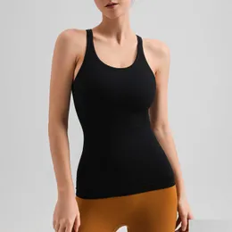 Andra kläder lu-88289 yoga naken ebb till gatan lång tank top hög elastisk tråd sömlös baksida fitness rib med bröstkuddar för slimmi dh1ks