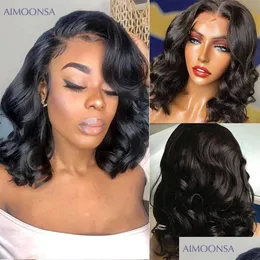 Human Hair Wigs Short Wavy Bob 13X4 Lace Frontal For Black Women Natural Hairline Pre Plucked Brazilian 180% Remy Drop Delivery Produc Dhctt