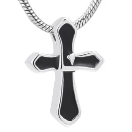 IJD10026 Silver and Black Color تصميم فريد من نوعه Cross Cremation Pendant Men Women Gift Curn Necklace Hold One Ashes Casket205t