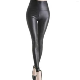 Damen-Leggings, sexy enge PU-Lederhose, Bauchkontrolle, Yoga, Workout, nahtlos, knöchellang, Damen, Schwarz, hohe Taille, schmale Passform, modisch