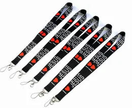 휴대폰 스트랩 매력 100pcs I Love Jesus Lanyard ID 배지 홀더 키를위한 휴대 전화 목 ID 키 ID 카드 펜던트 소년 GIRFTS 도매 # 138