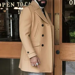 Мужская смесь шерсти, повседневная английская двубортная мужская куртка-блейзер, осеннее однотонное шерстяное пальто с лацканами, кардиган, зимняя теплая мужская верхняя одежда с длинными рукавами 231201