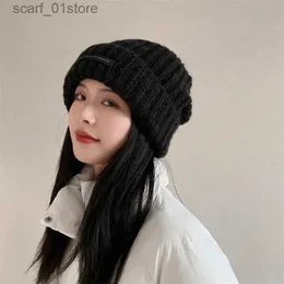 Beanie / Skull Caps Cor Sólida Baggy Slouchy Malha Beanies para Mulheres Menina Outono Inverno Ear Warmer Skullies Cs Moda Ski Neve Crochet BonnetL231202