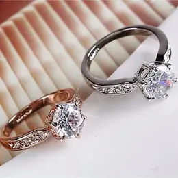 Anéis de cluster rosa cor de ouro seis garra anel de cristal moda personalidade clássica proposta de casamento jóias presentes do dia dos namorados