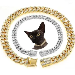 Dog Collars Rhinestone Kitten Collar Luxury Metal Chain For All Breeds Dogs Cats Cuban Link Necklace Hip Hop Gold Puppy Pet