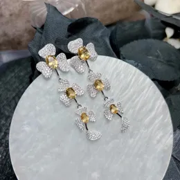 Dingle örhängen gula kristallörklämmor blommor personliga droppar 925 sterling silver högklassig prisvärd lyxmode