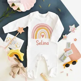 Kläderuppsättningar Personlig regnbåge Babygrow Sleepsuit Baby Coming Home Outfit Anpassad namn Spädbarn SleepSuit Newbron Dusch Gift Baby Clothl231202