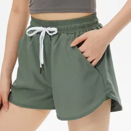 LLu Pantaloni corti da yoga Donne di marca Abiti da yoga Pantaloncini a vita alta Esercizio Fitness Abbigliamento Cerniera nascosta Tasche laterali a scomparsa Ragazze che corrono Pantaloni elastici per adulti Abbigliamento sportivo